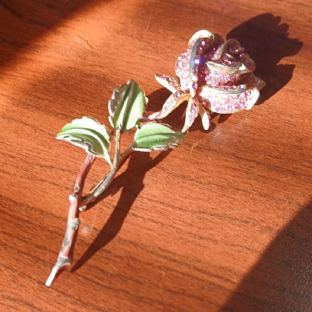Pink and Green Rose Brooch